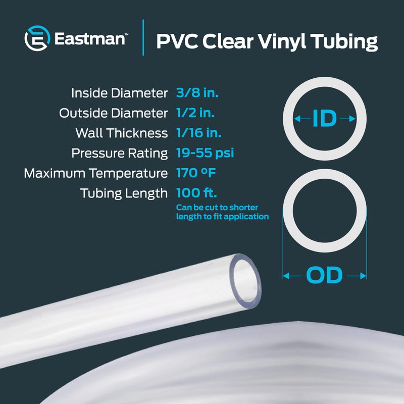 Eastman 3/8 Inch ID (1/2 Inch OD) PVC Clear Vinyl Tubing, 100 Foot Length, 98624 - Image 4